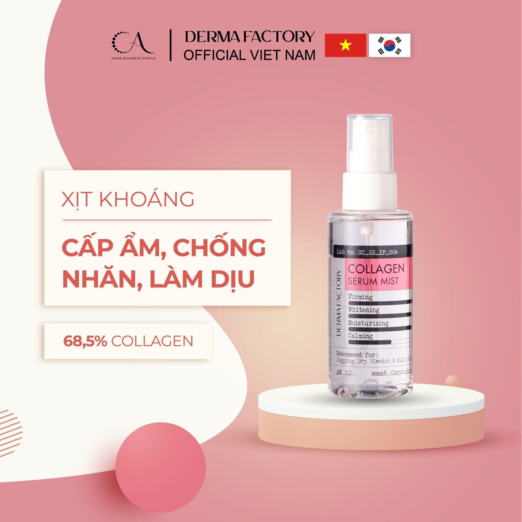 f354 - Derma Factory - Xịt dưỡng phục hồi và tăng đàn hồi da Collagen Serum Mist 80ml