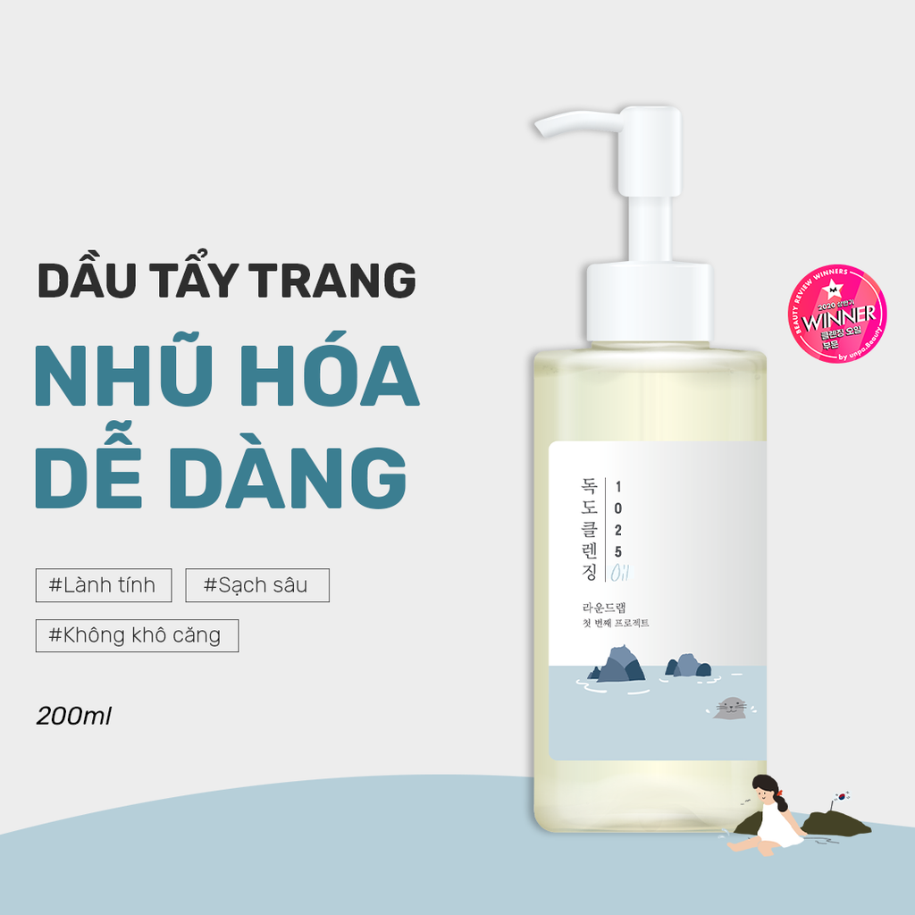 Round Lab Dầu Tẩy Trang 1025 Dokdo Cleansing Oil 200ml làm sạch lớp trang điểm và bụi mịn