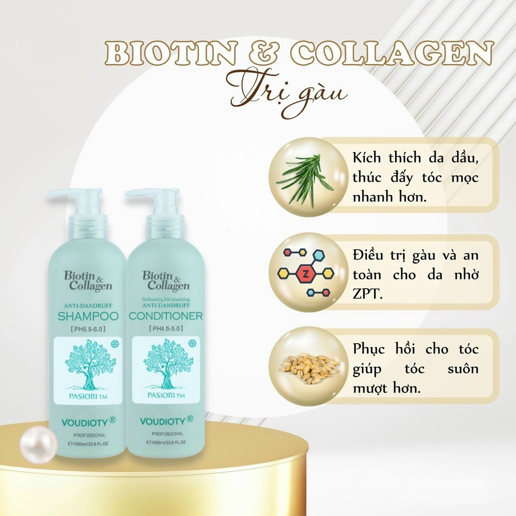 Bộ Dầu Gội Xả Biotin & Collagen Pasiori Màu Xanh Dương Giảm Gàu 500ml | An Beauty Shop