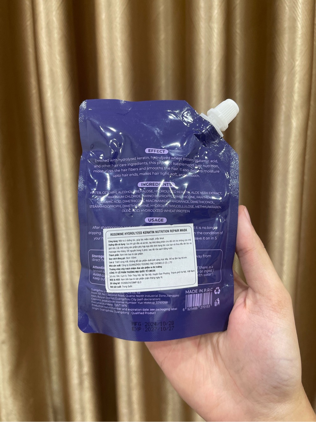 Mặt Nạ Ủ Tóc Keratin Thuỷ Phân Rosemine Giúp Phục Hồi, Giảm Gãy Rụng Tóc Hàn Quốc 120ml
