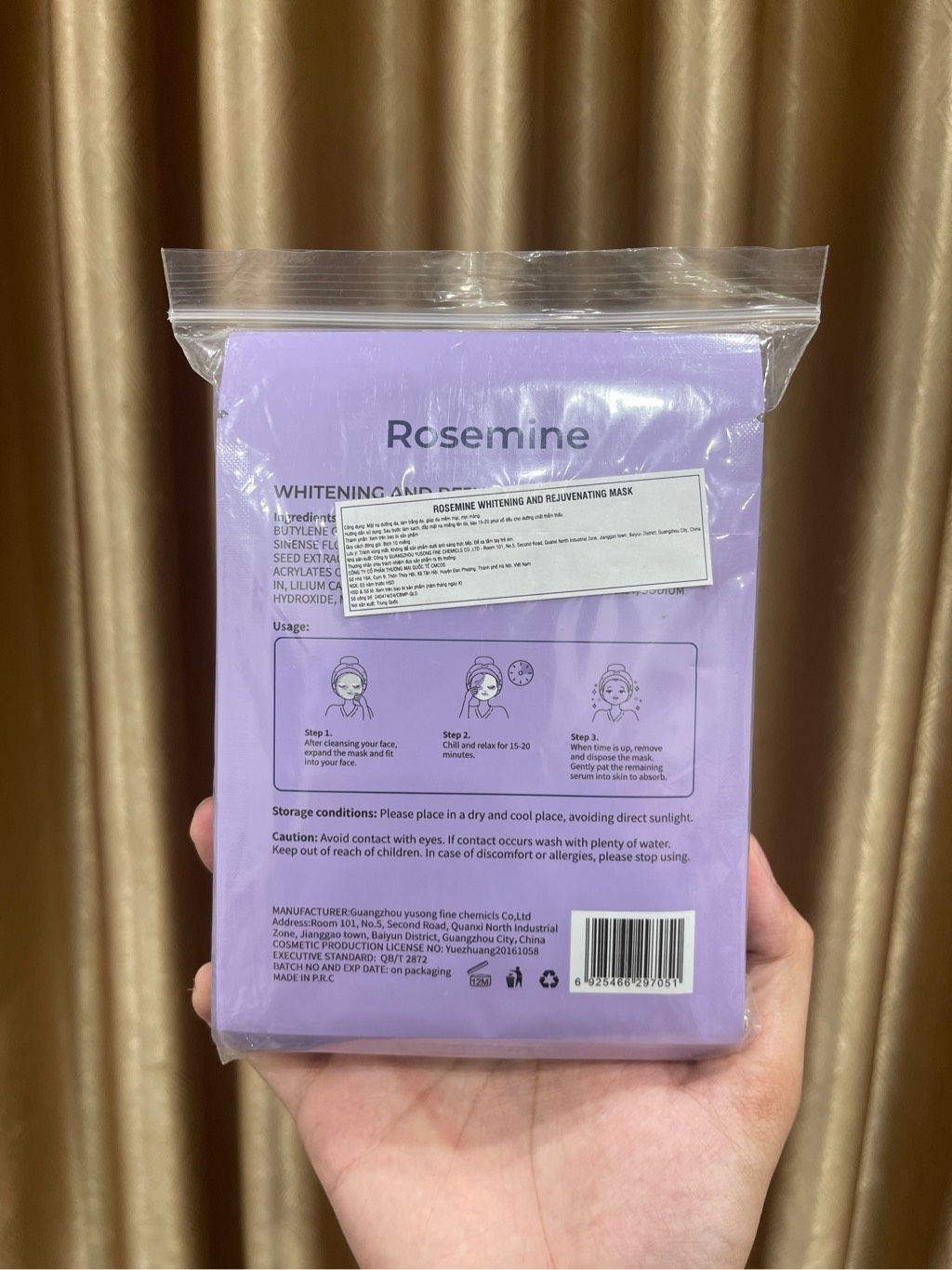 Combo 10 Miếng Mặt Nạ Cấp Ẩm, Phục Hồi, Dưỡng Sáng Da Rosemine Whitening And Rejuvenating Mask Hàn Quốc 25ml