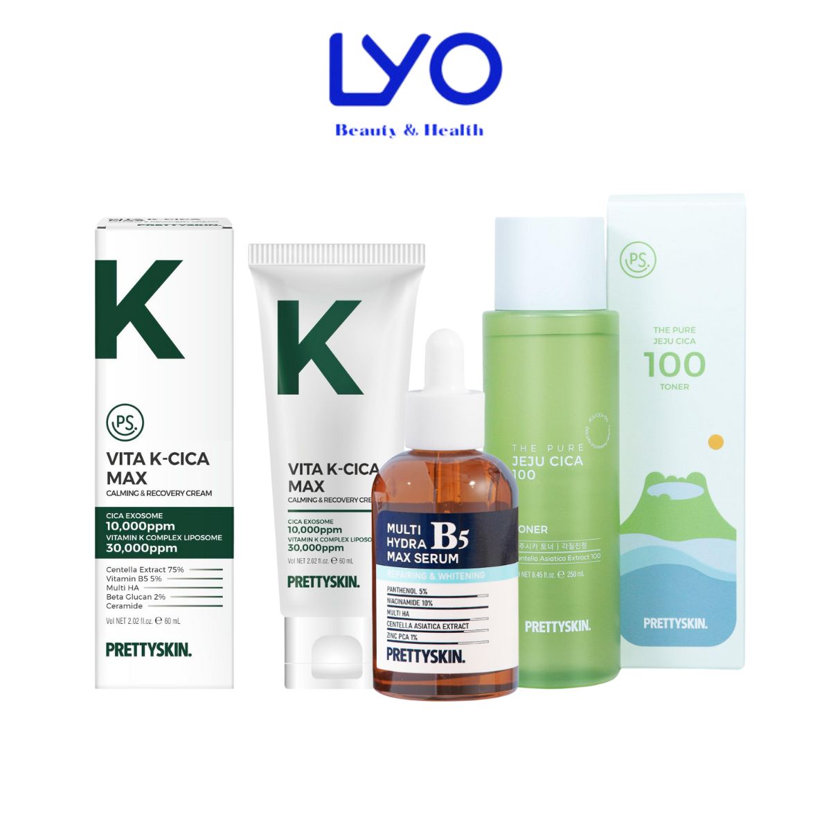 e712 - Prettyskin - Combo 3 sp dành cho da dầu (Toner rau má, Serum B5 xanh đậm, Kem dưỡng Vita K Cica)