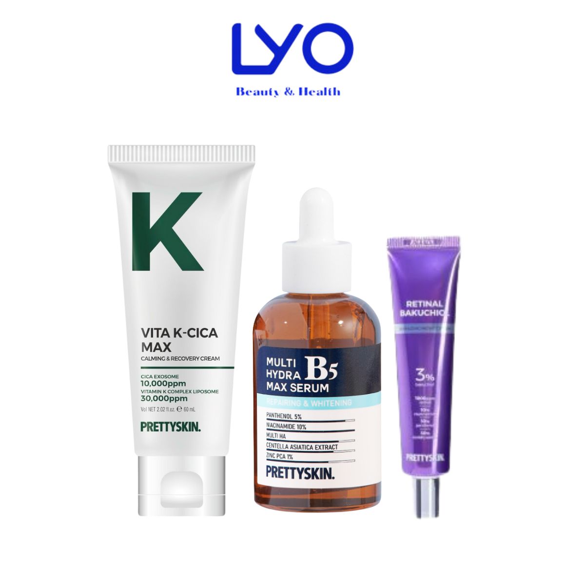 e713 - Prettyskin - Combo 3 sp dưỡng trắng, tái tạo phục hồi da (Serum B5 xanh đậm, Retinal 10ml, Kem dưỡng Vita K Cica)
