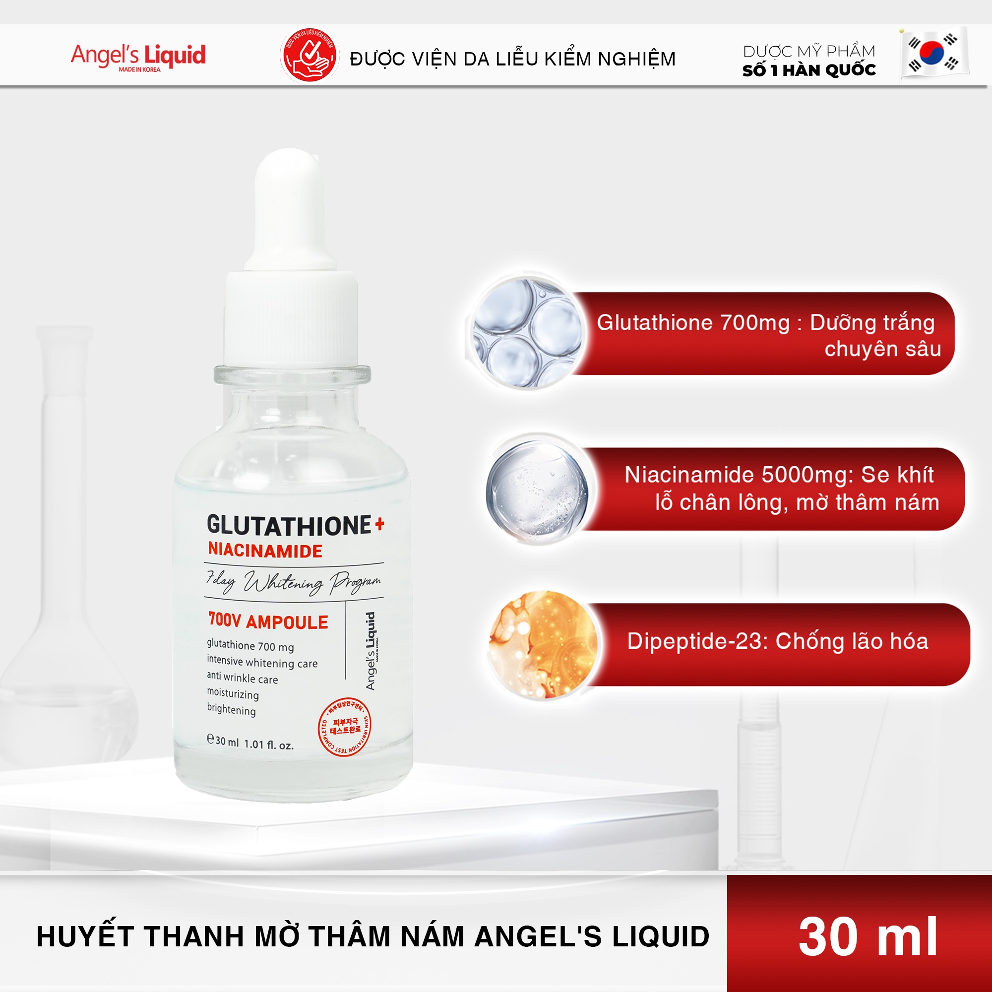 Huyết Thanh Angel's  Liquid Glutathione + Niacinamide 7day Whitening Program 700 V-Ample 30ml