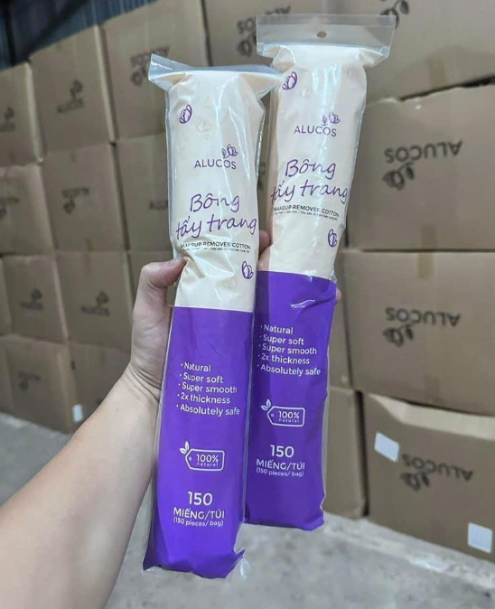 Bông Tẩy Trang Alucos 150 miếng – Cotton Tròn 3 Lớp, Lau Sạch Dịu Nhẹ, Bảo Vệ Da
