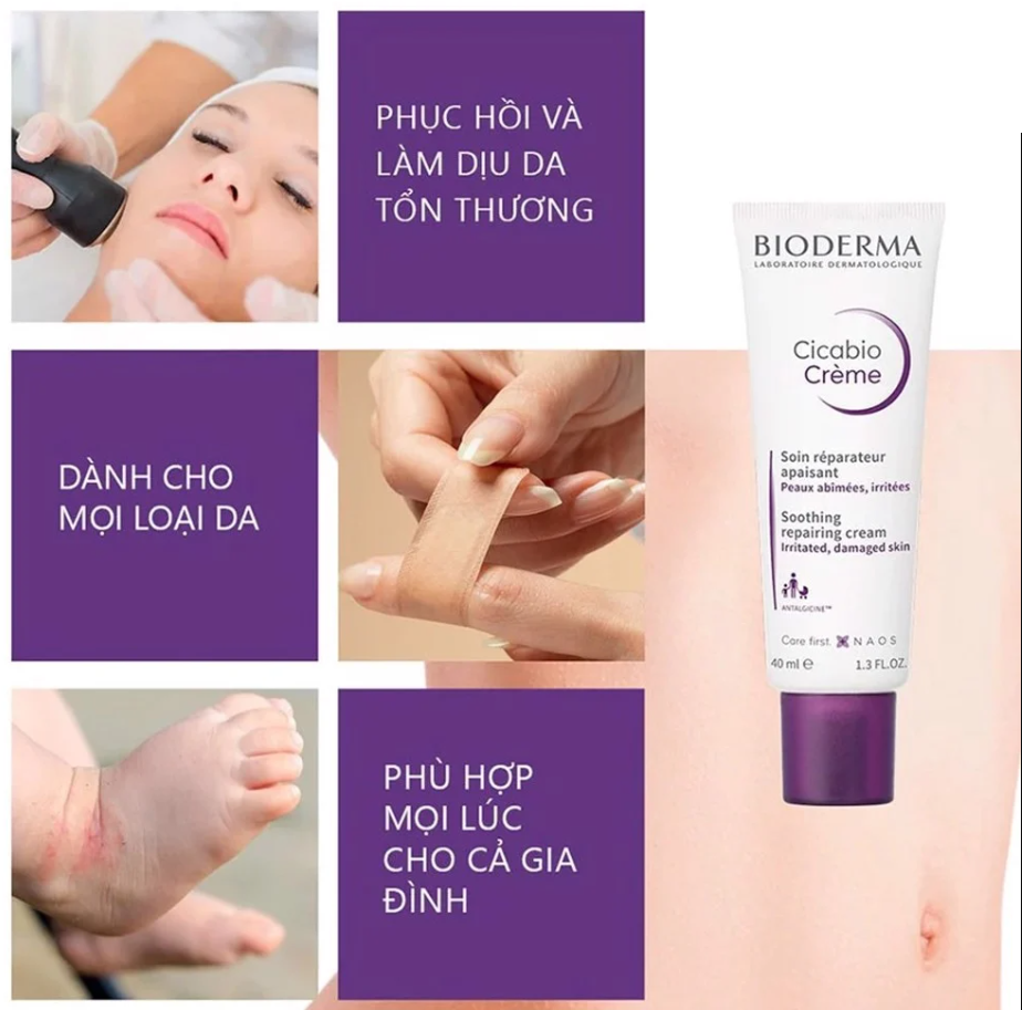 Kem dưỡng phục hồi da Bioderma Cicabio Creme 100ml (Màu tím)