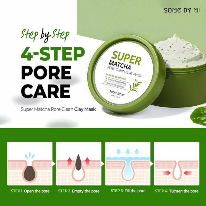 Mặt Nạ Đất Sét Trà Xanh Làm Sạch Da , Thu Nhỏ Lỗ Chân Lông Some By Mi Super Matcha Pore Clean Clay Mask 100g