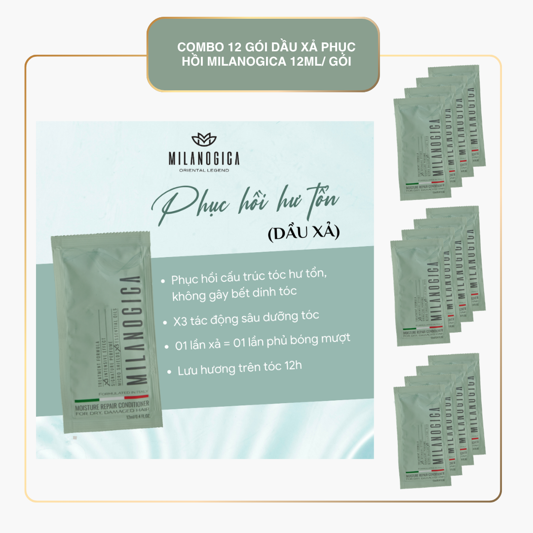Dầu gội & xả Milanogica size mini 25ml & 12ml Phục hồi hư tổn, Giảm gàu sạch ngứa LYO