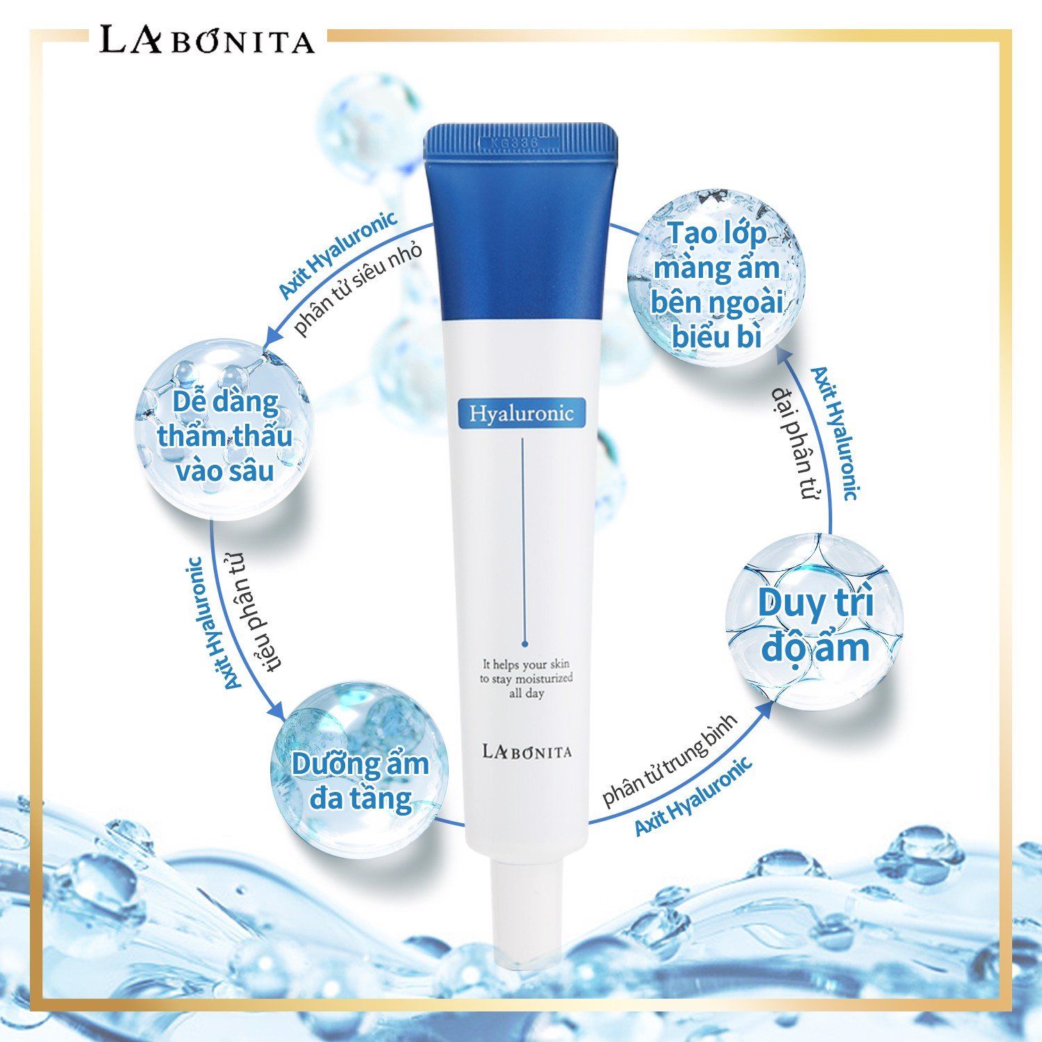 Kem HA Hỗ Trợ Dưỡng Ẩm, Làm Dịu Da La Bonita Vital Hyaluronic Acid Cream 50ml LYO