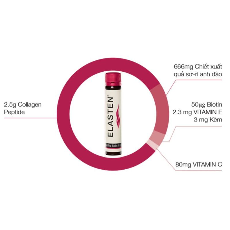 Thức Uống Đẹp Da Collagen Elasten Giúp Da Căng Mịn, Đàn Hồi, Giữ Ẩm Da, Chống Lão Hóa, Tóc Chắc Khỏe Hộp 28 ống x 25ml