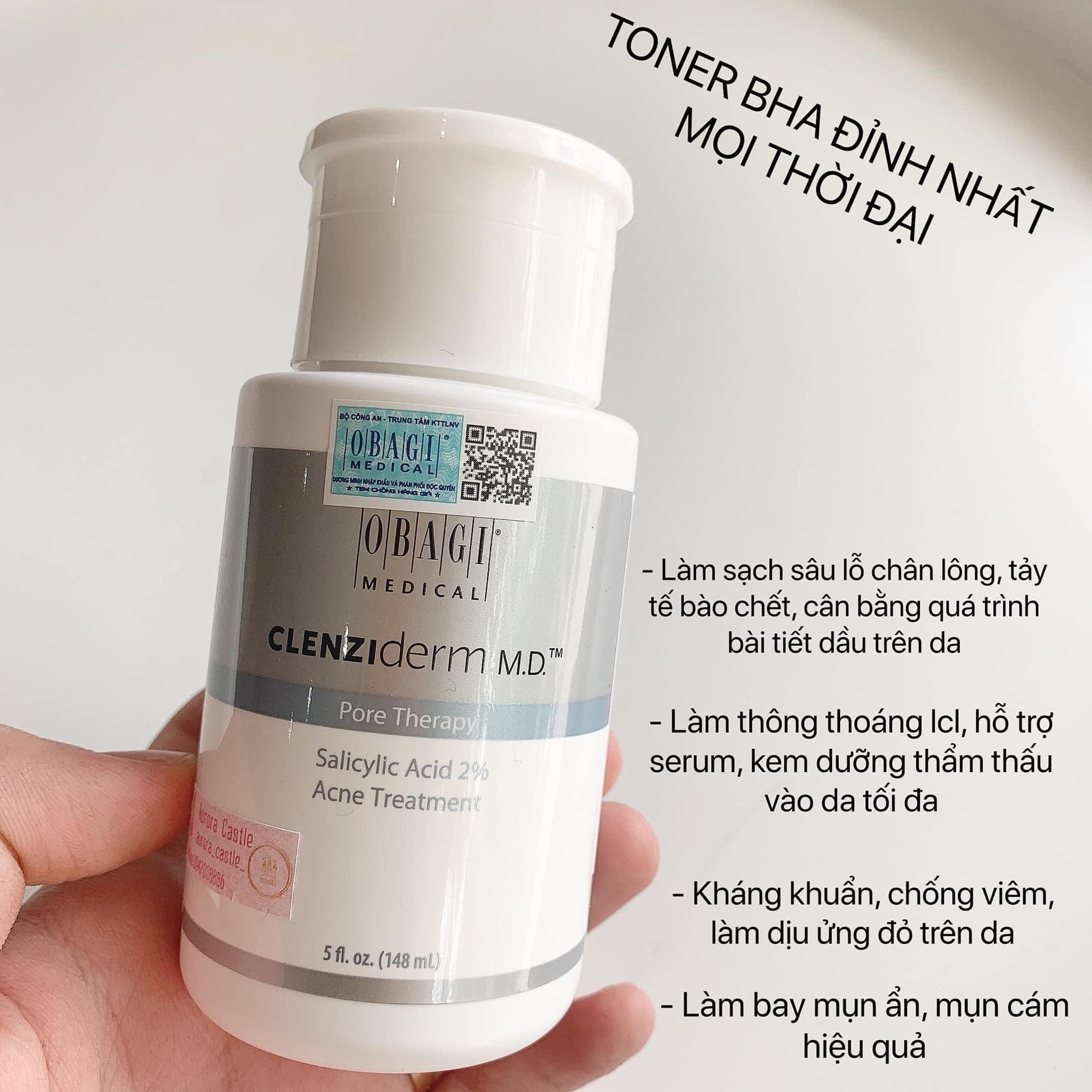 Nước hoa hồng cho da dầu mụn Obagi Clenziderm MD Pore Therapy (BHA 2%) 148ml