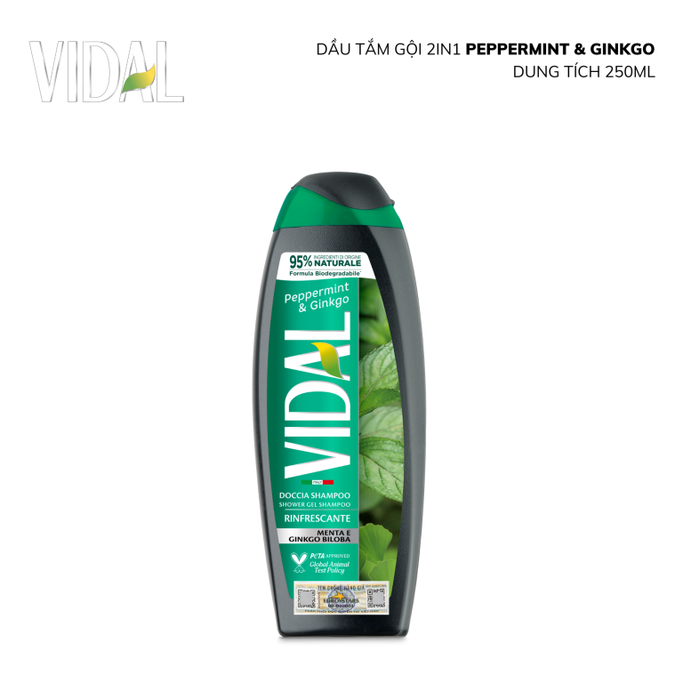 Dầu Gội 2 Trong 1 Ý Vidal Hương Thơm Quyến Rũ, Giúp Tóc Óng Mượt & Chắc Khỏe, Dành Cho Cả Gia Đình 250ml/500ml