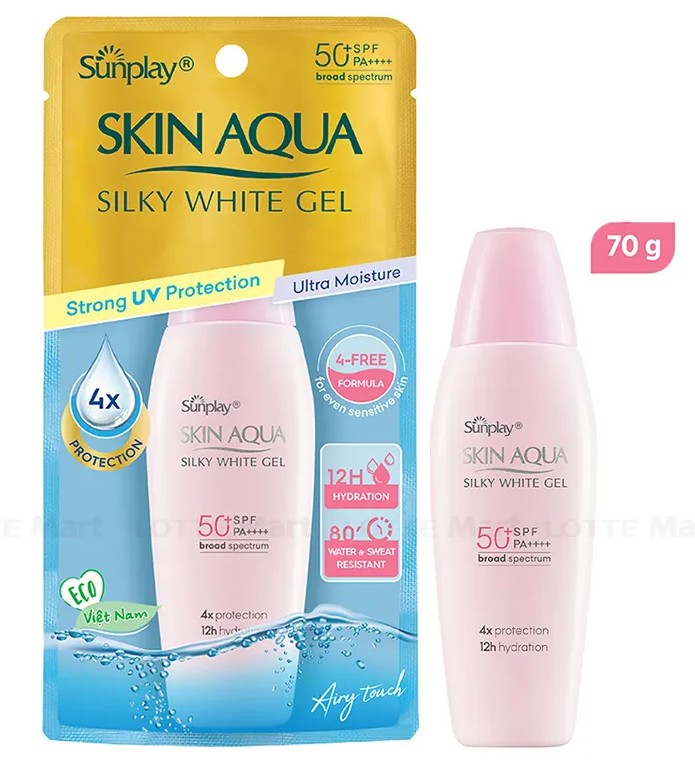 f421, f422, f423 - Sữa Chống Nắng Dưỡng Da Trắng Mịn Sunplay Skin Aqua Silky White Gel (Nắp Hồng), Ngừa Mụn (Nắp Xanh), Giữ Ẩm Sunplay Skin Aqua Uv Moisture Milk (Nắp Trắng)