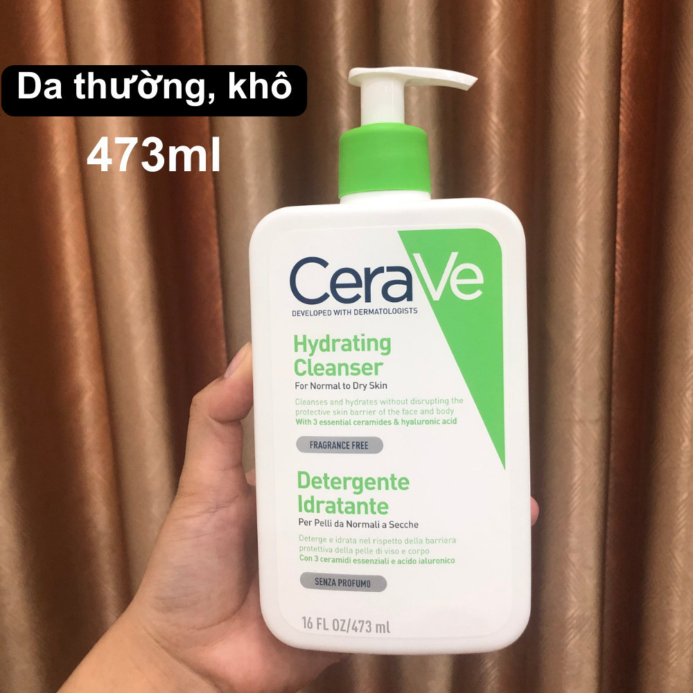 Sữa Rửa Mặt Pháp CeraVe Foaming/Hydrating/SA Smoothing Cleanser Dưỡng Trắng, Cấp Ẩm & Làm Sạch Da 236ml & 473ml