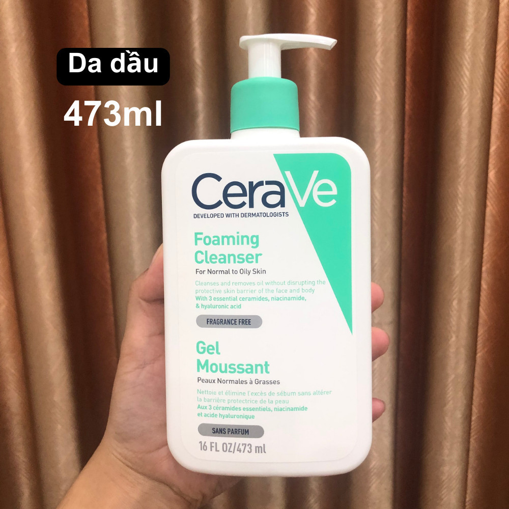 Sữa Rửa Mặt Pháp CeraVe Foaming/Hydrating/SA Smoothing Cleanser Dưỡng Trắng, Cấp Ẩm & Làm Sạch Da 236ml & 473ml