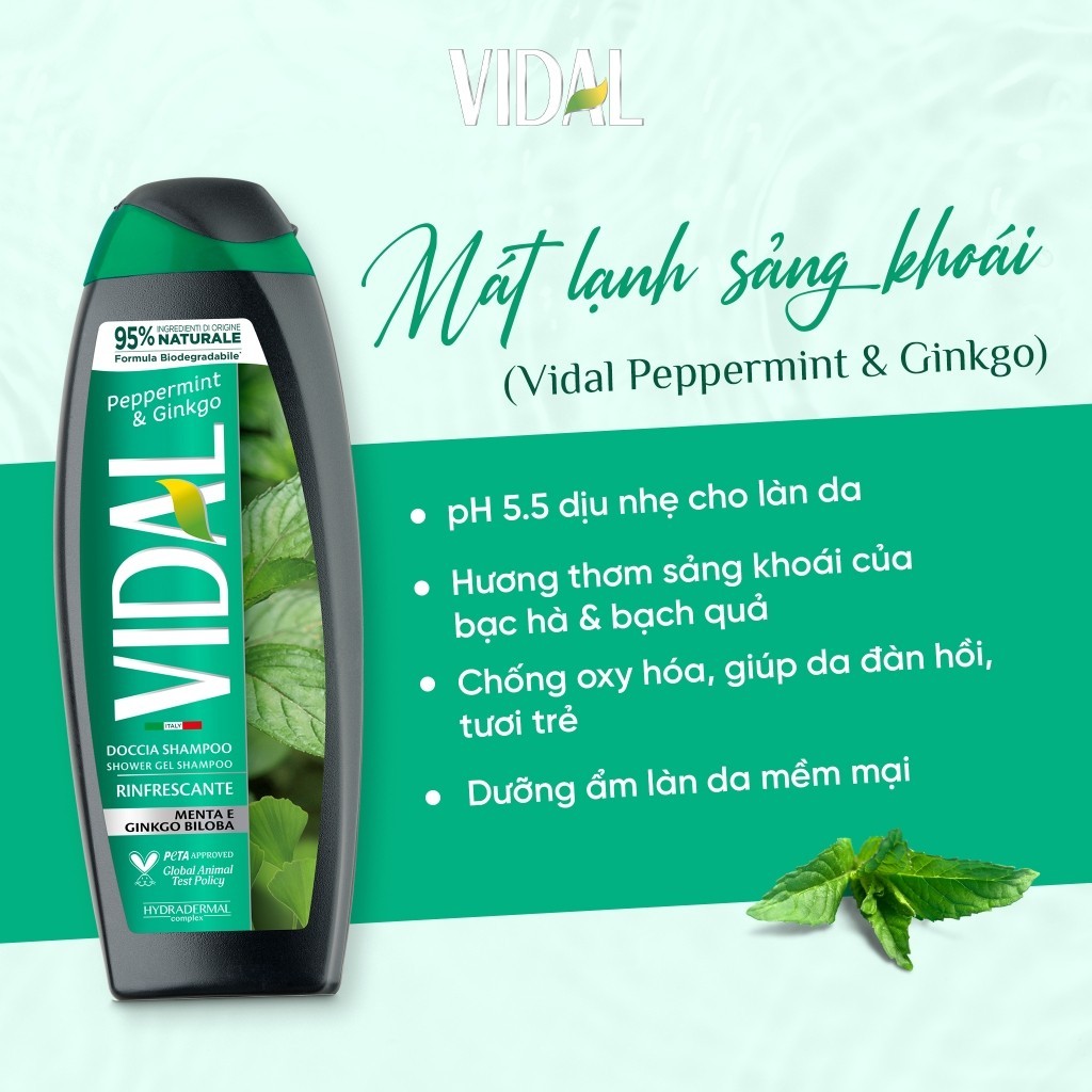 Dầu Gội 2 Trong 1 Ý Vidal Hương Thơm Quyến Rũ, Giúp Tóc Óng Mượt & Chắc Khỏe, Dành Cho Cả Gia Đình 250ml/500ml