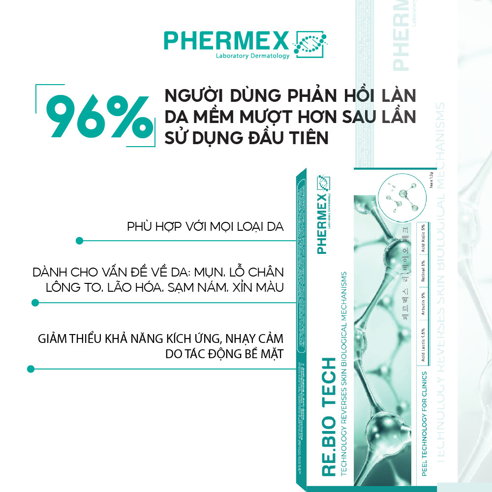 Peel Tế Bào Thế Hệ Mới Tái Sinh Trắng Da Phermex Re.BIO Tech Hỗ Trợ Giảm Mụn, Mờ Thâm Hàn Quốc 1.5g