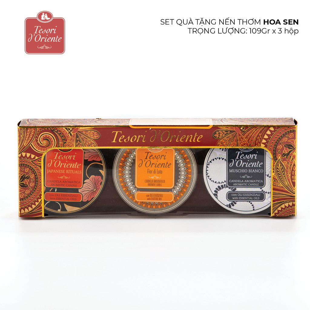 Bộ Nến Thơm Hương Nước Hoa Ý Tesori D'Oriente 3 Tầng Hương Dịu Nhẹ 200g