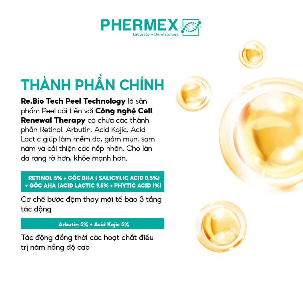 Peel Tế Bào Thế Hệ Mới Tái Sinh Trắng Da Phermex Re.BIO Tech Hỗ Trợ Giảm Mụn, Mờ Thâm Hàn Quốc 1.5g