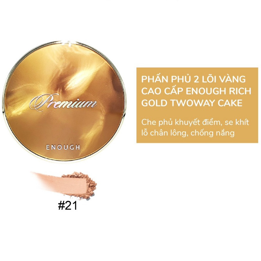 Phấn Phủ 2 Lõi Cao Cấp Enough Premium Twoway Cake Giữ Lớp Nền Luôn Sáng Mịn Hàn Quốc 13g+13g