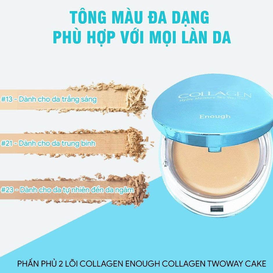 Phấn Phủ 2 Lõi Collagen Enough Twoway Cake Che Khuyết Điểm, Kiểm Soát Dầu Thừa Hàn Quốc 13g+13g
