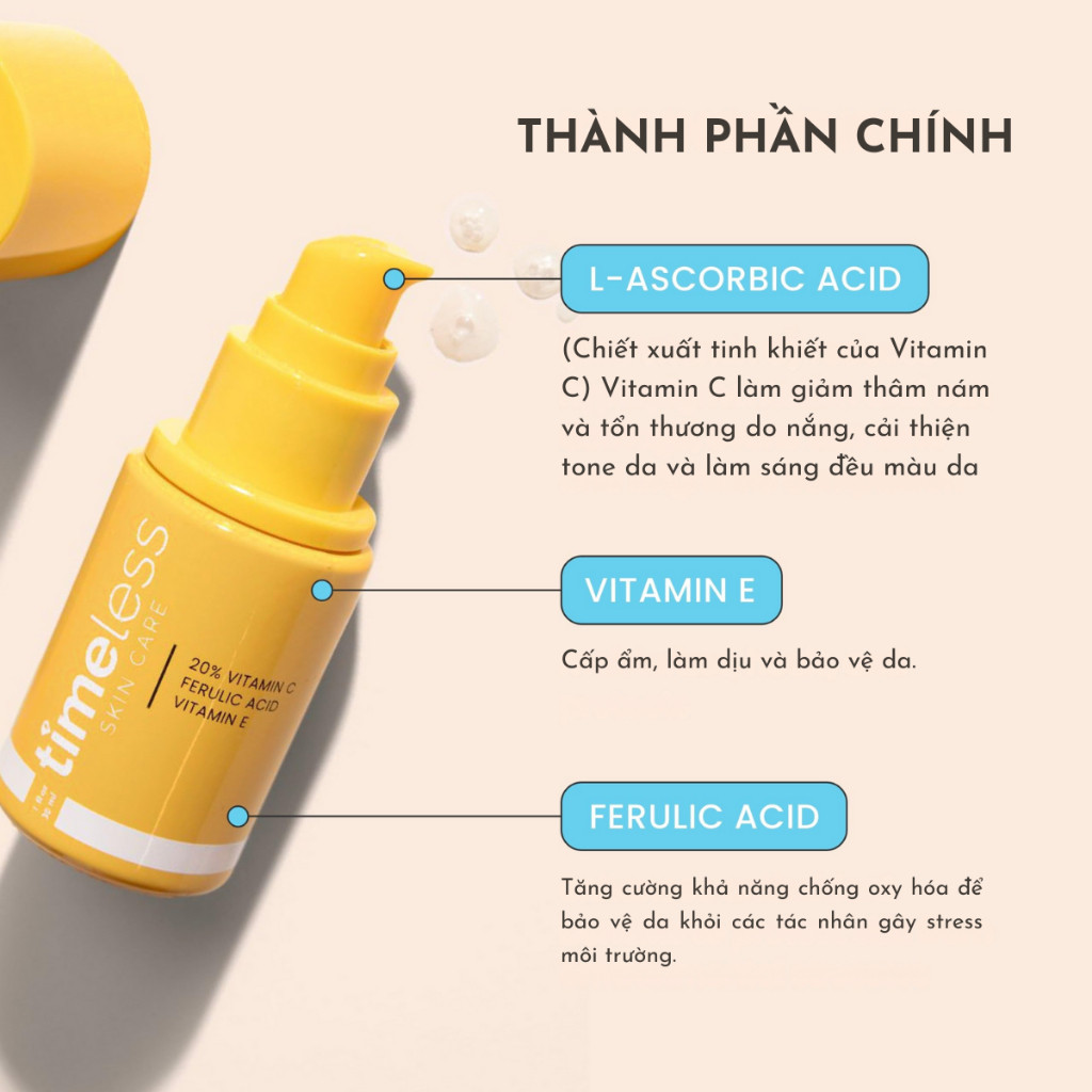 a774 - Serum Tinh Chất Giữ Ẩm, Dưỡng Trắng Da Giảm Thâm Timeless 10% / 20% Vitamin C + E + Ferulic Acid 30ml
