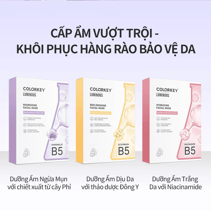 e954 - Mặt Nạ Giấy Cấp Ẩm Colorkey Luminous Vitamin B5 Facial Mask (Đủ 5 màu) 25ml LYO