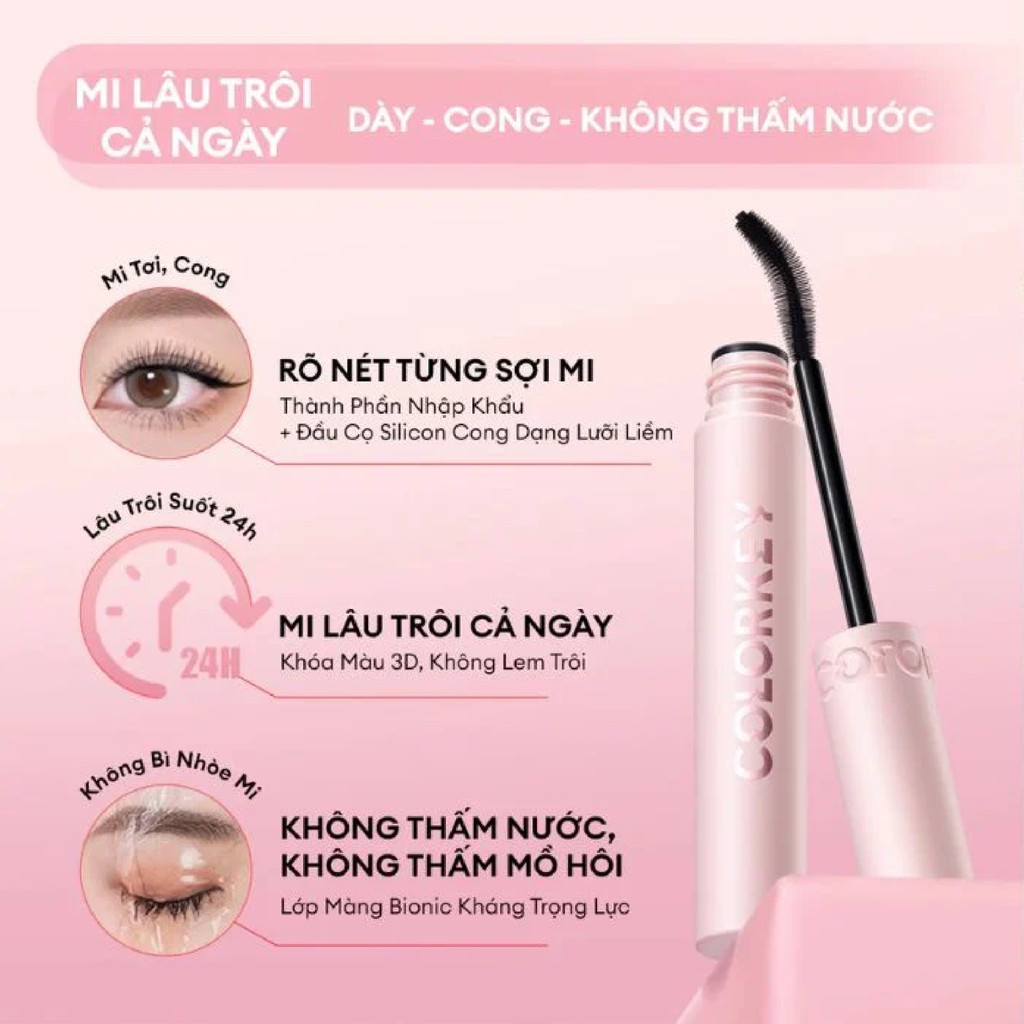 e950 - Mascara COLORKEY Hỗ Trợ Giúp Cong Và Dày Mi, Lâu Trôi, Chống Nước 6g LYO