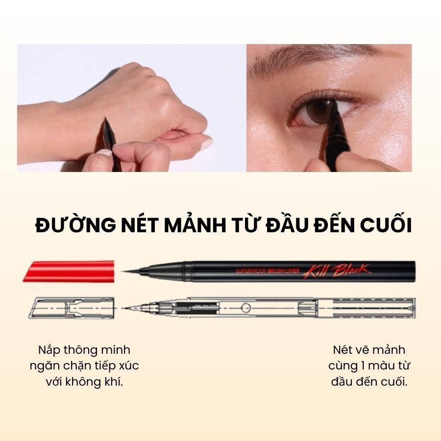f120 - Bút Dạ Kẻ Mắt CLIO Superproof Brush Liner Kill 0.55ml Nét Siêu Mảnh Dễ Kẻ LYO