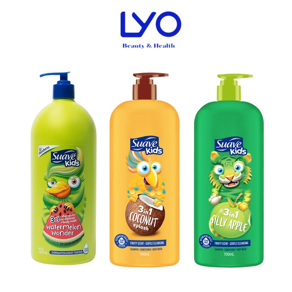 f209 - Sữa tắm gội trẻ em Suave Kids 3 trong 1 700ml (Hương Táo/Dưa Hấu/Dừa) LYO