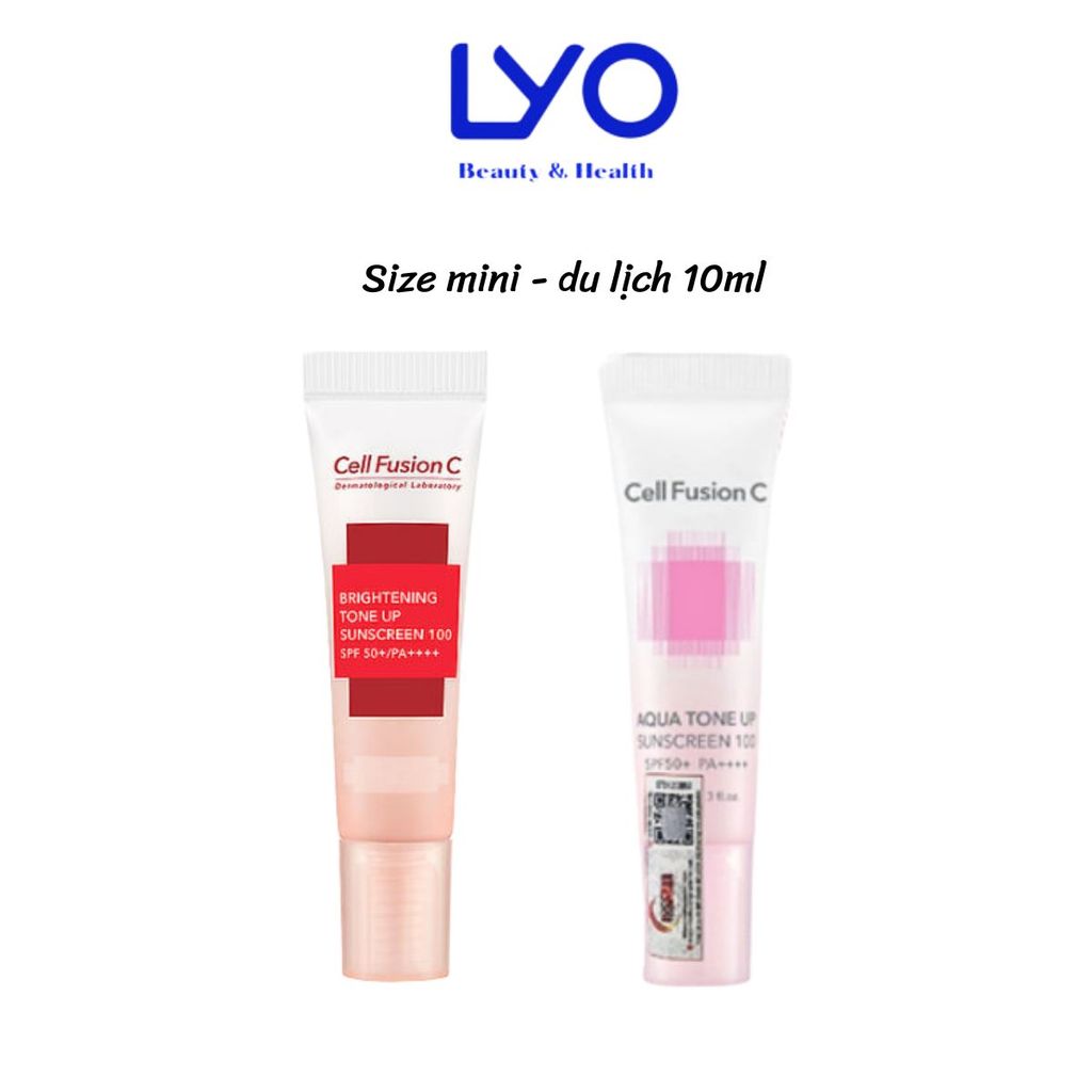 a124 - [Mini Size 10ml] Kem Chống Nắng Cell Fusion C Nâng Tông Brightening Tone Up và Aqua Tone Up 10ml LYO