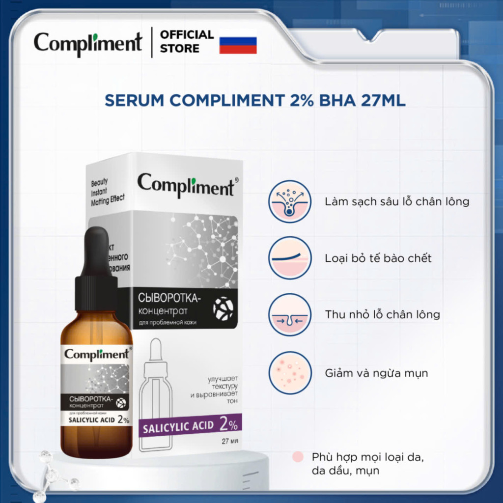 f146 - Serum, Tinh chất Compliment làm sạch sâu, giảm mụn, se lỗ chân lông, kiềm dầu Hàng Nga 27ml LYO