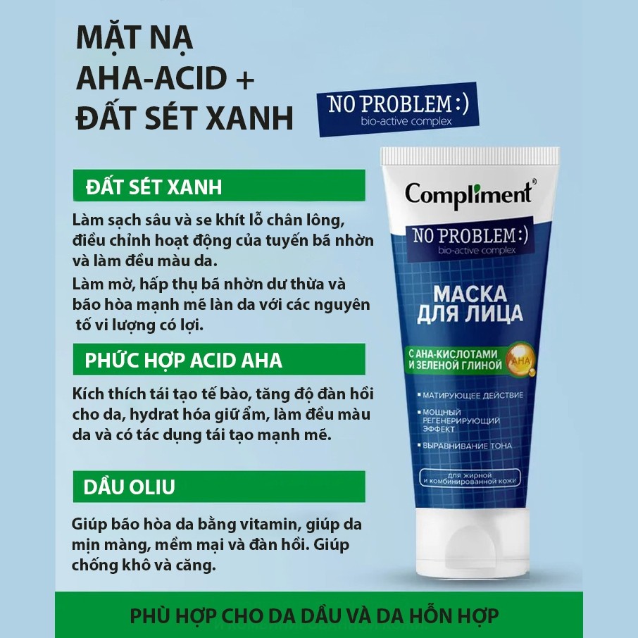 f155 - Mặt Nạ Đất Sét Compliment No Problem Face Mask 80ml Hàng Nga LYO
