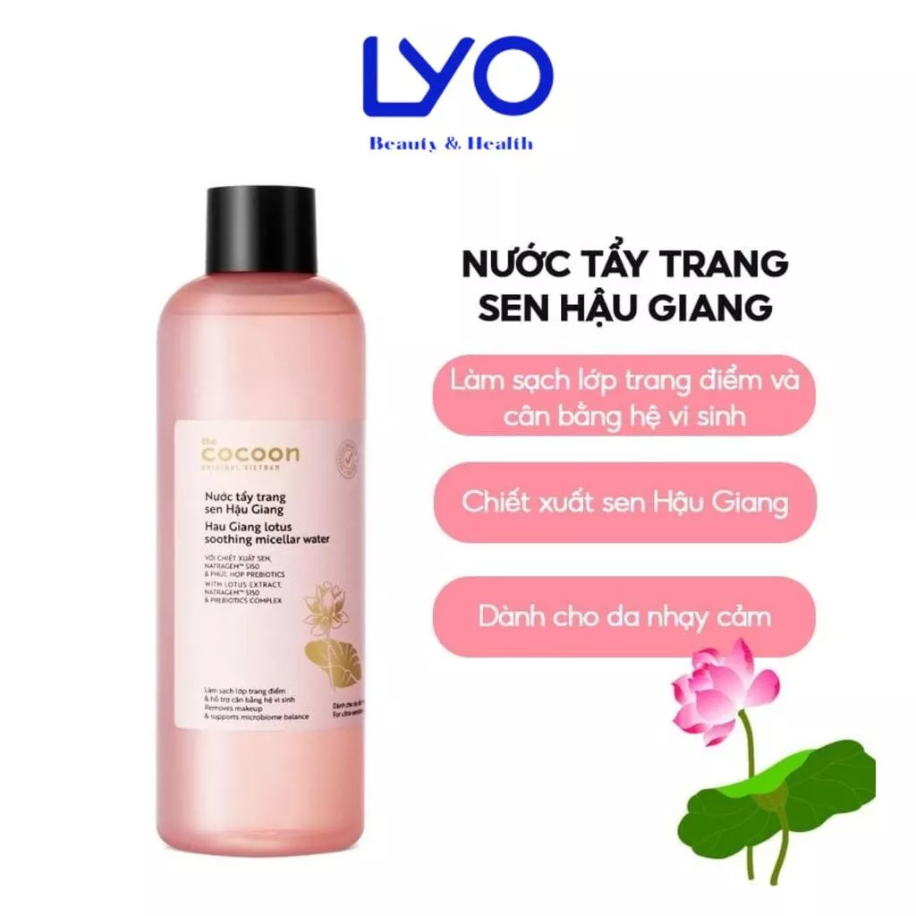 Nước Tẩy Trang Cocoon Sen Hậu Giang Sạch Bụi Siêu Mịn, Dịu Êm Cho Da Nhạy Cảm 140ml & 500ml LYO