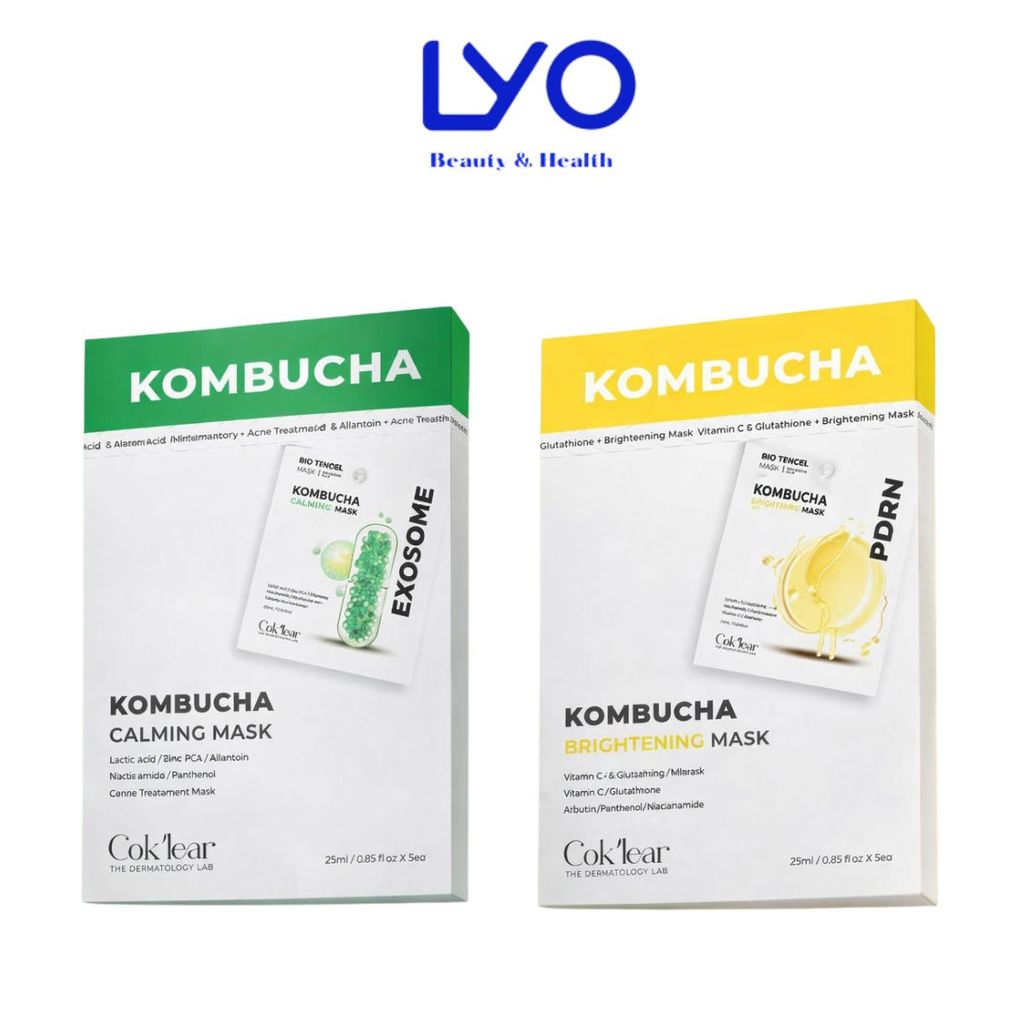 f281, f280 - Nguyên Hộp 5 Mask Cok'lear PDRN Kombucha Brightening/ Exosome Kombucha Calming Mask (5 miếng) LYO
