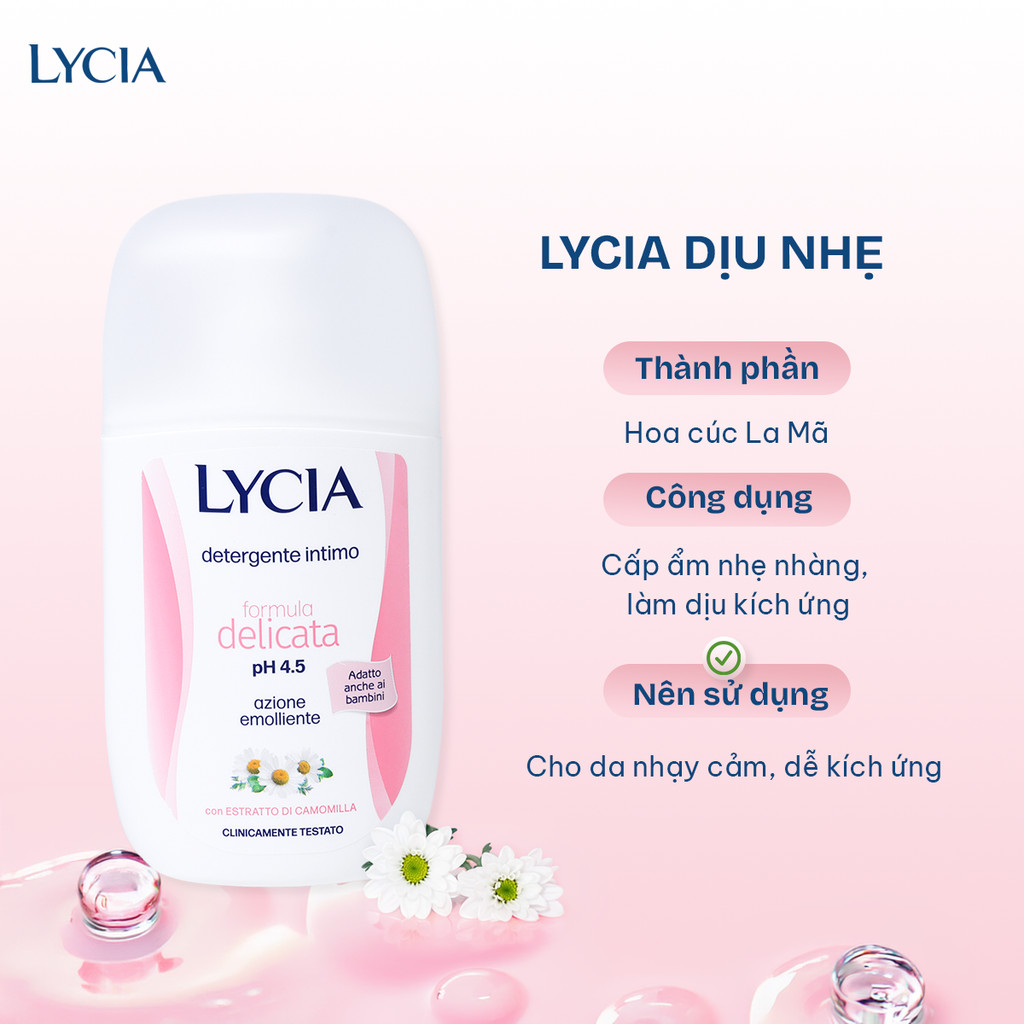 f235 - Dung Dịch Vệ Sinh Phụ Nữ Lycia Intimo 200ml dịu nhẹ, bảo vệ làm da, sạch sâu LYO