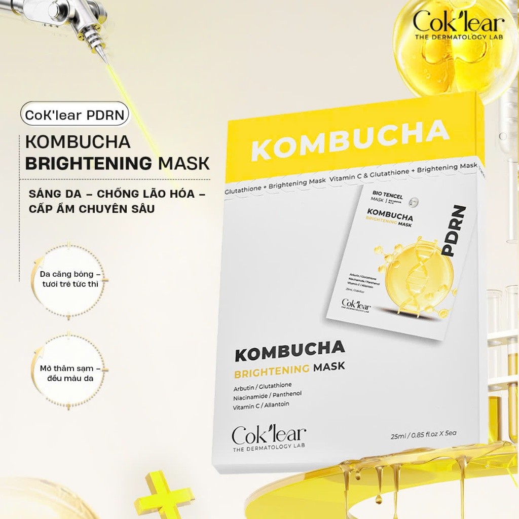 f242 - Nguyên Hộp 5 Mask Cok'lear PDRN Kombucha Brightening/ Exosome Kombucha Calming Mask (5 miếng) LYO