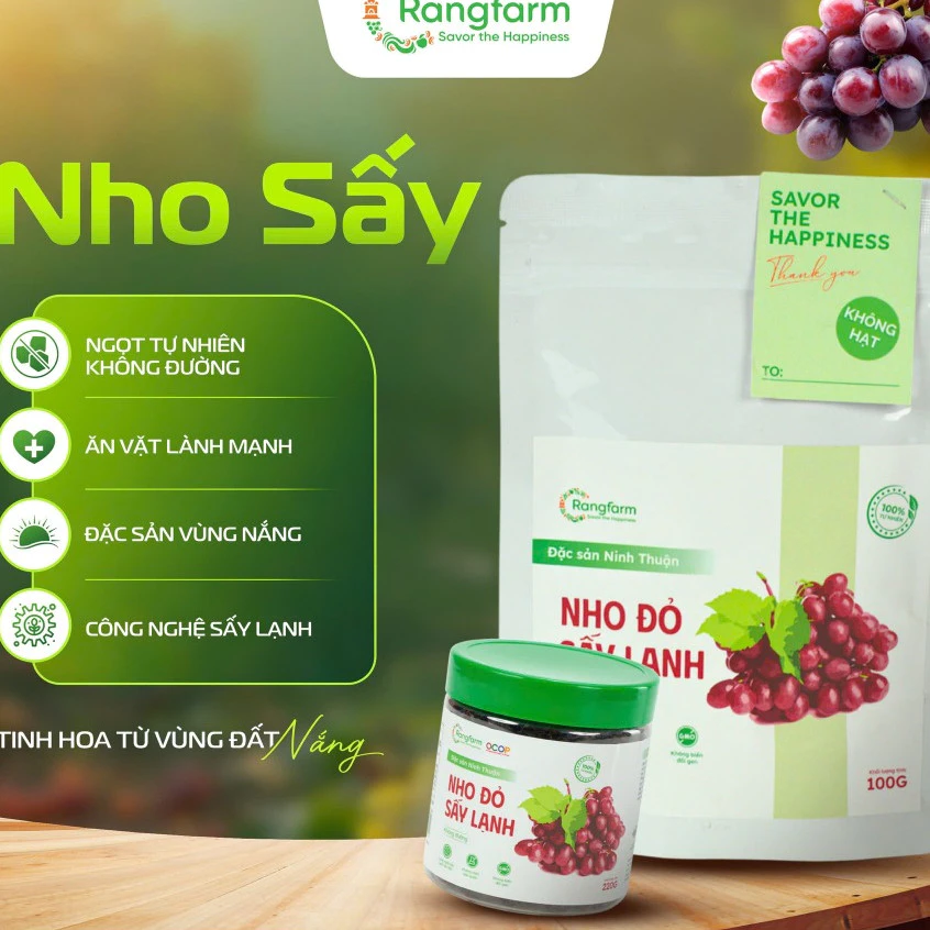 e580 - Nho Đỏ Sấy Lạnh Không Đường Rangfarm 220g (Có hạt ăn cả hạt)