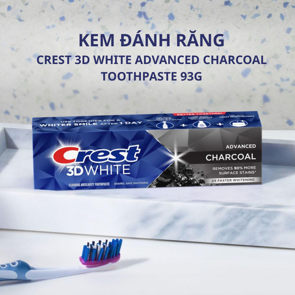 f328 - Kem Đánh Răng Crest 3d White Trắng Sáng Than Hoạt Tính Advanced Charcoal 93g LYO