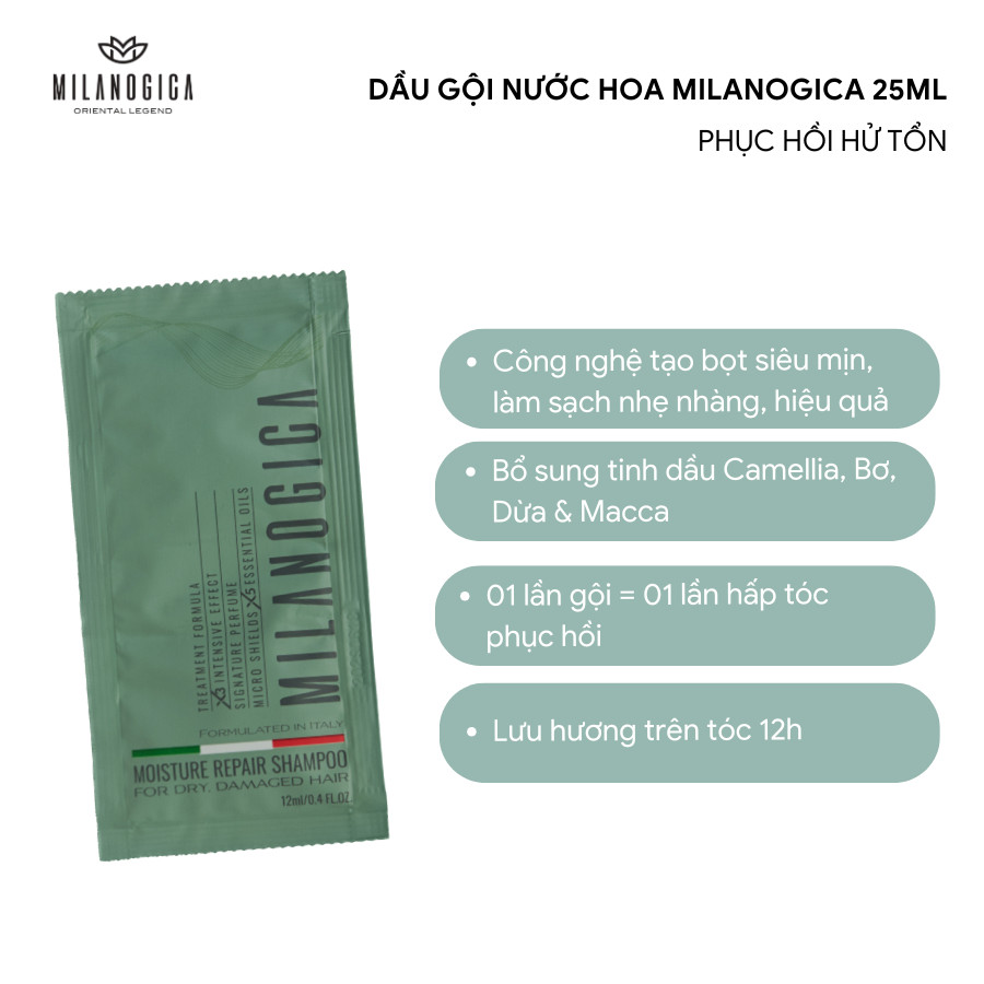 Dầu gội & xả Milanogica size mini 25ml & 12ml Phục hồi hư tổn, Giảm gàu sạch ngứa LYO