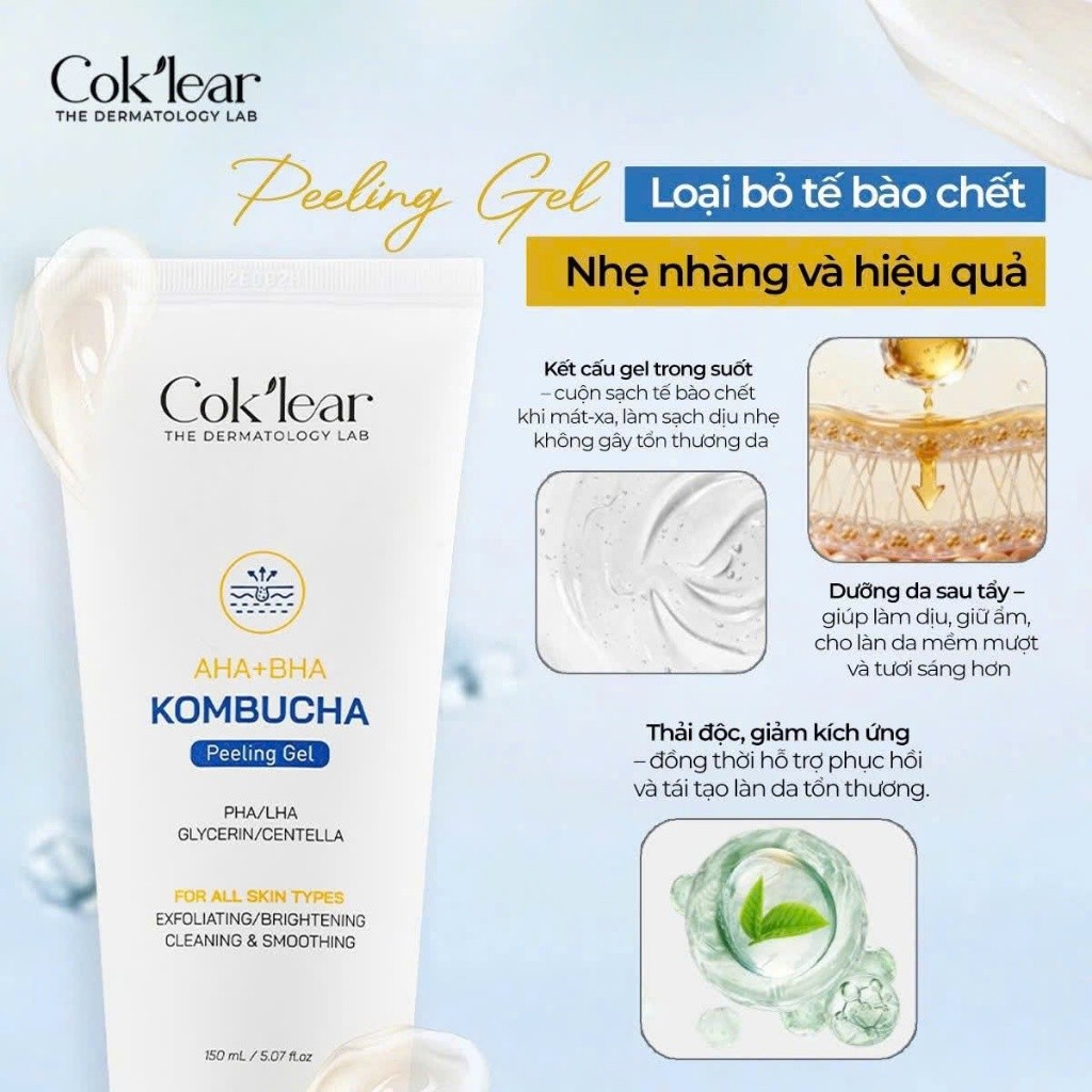 f078 - Tẩy Tế Bào Chết AHA + BHA Kombucha Peeling Gel Cok'lear 150ml