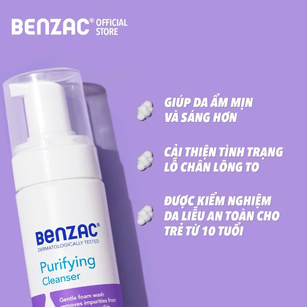 Bọt rửa mặt giúp làm sạch sâu cho da dầu mụn BENZAC Purifying Cleanser 130ml