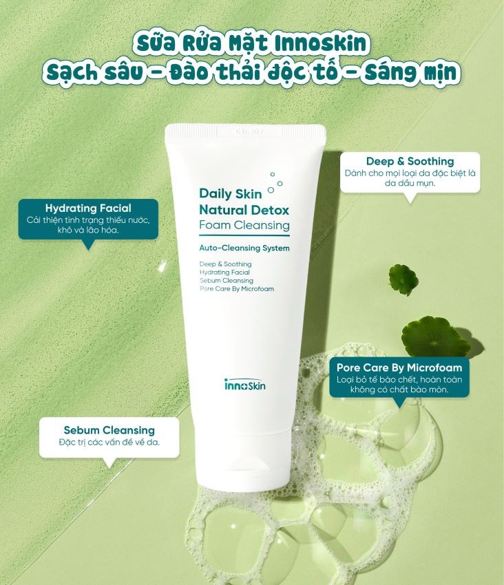 Sữa Rửa Mặt Dịu Nhẹ, Sạch Sâu Innoskin Daily Skin Natural Detox Foam Cleansing Hàn Quốc 150ml