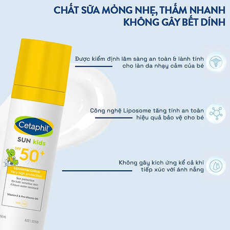 Kem chống nắng Cetaphil Sun SPF 50+ LIGHT  SUN KIDS 150ML (DẠNG SỮA) Cho Da Nhạy Cảm