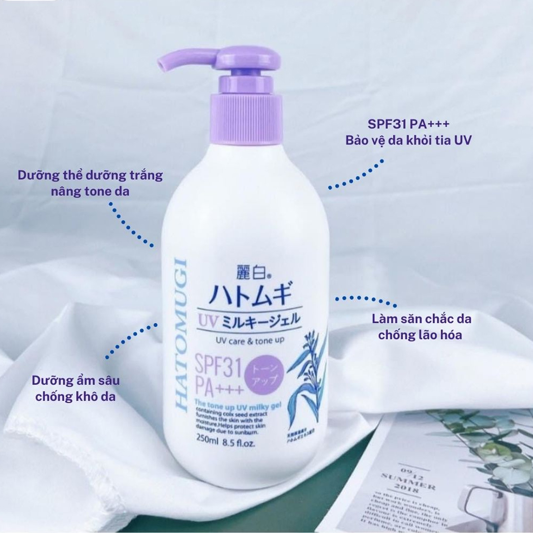 Sữa Dưỡng Thể Chống Nắng Ý Dĩ Hatomugi SPF31 PA+++ UV Care Tone up Milky Gel 250ml