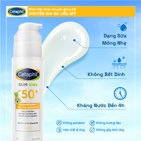 Kem chống nắng Cetaphil Sun SPF 50+ LIGHT  SUN KIDS 150ML (DẠNG SỮA) Cho Da Nhạy Cảm