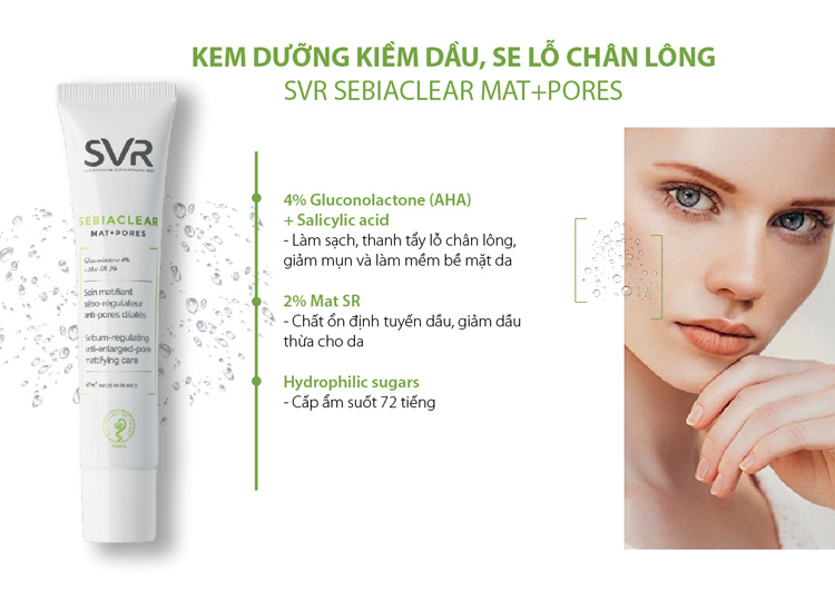 Kem Dưỡng Giảm Mụn, Thông Thoáng Lỗ Chân Lông SVR Sebiaclear Mat + Pores 40ml