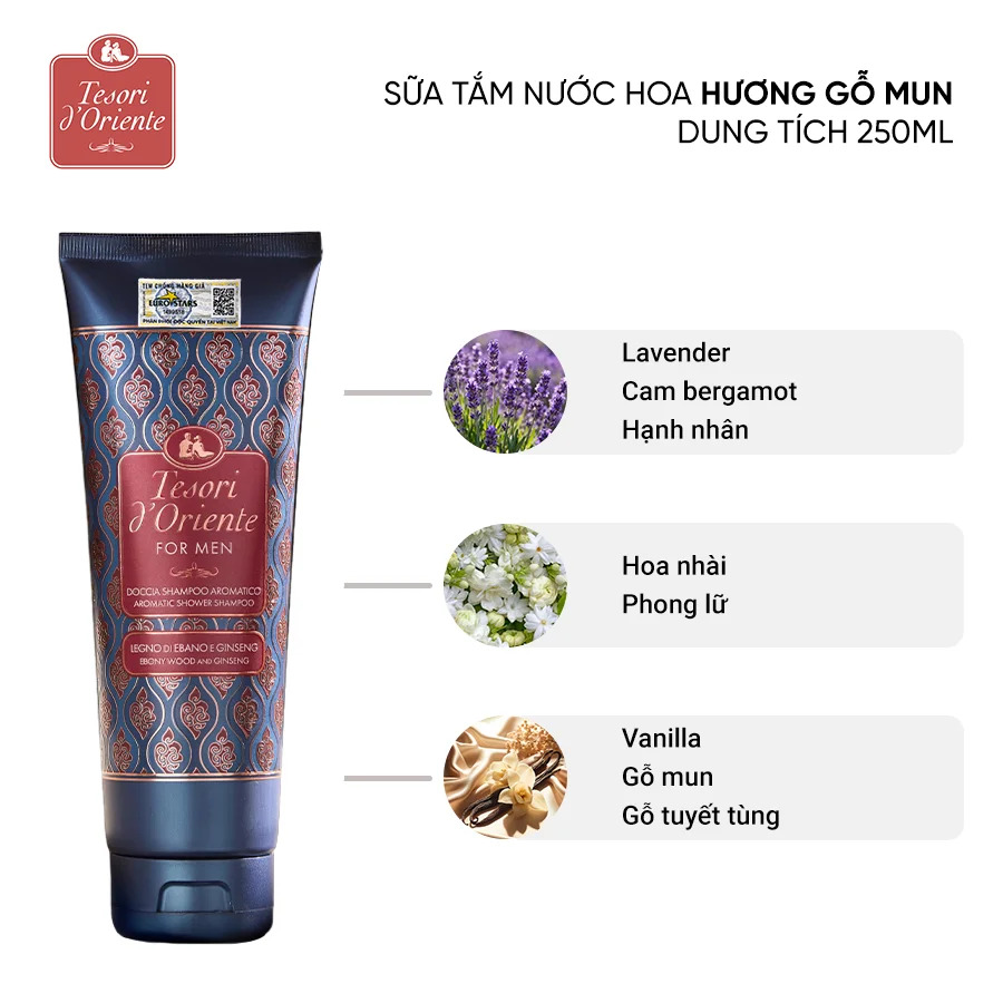 a607 - Sữa tắm nước hoa tuýp xích Tesori d'Oriente 250ml nhập khẩu Ý lưu hương đến 8h LYO