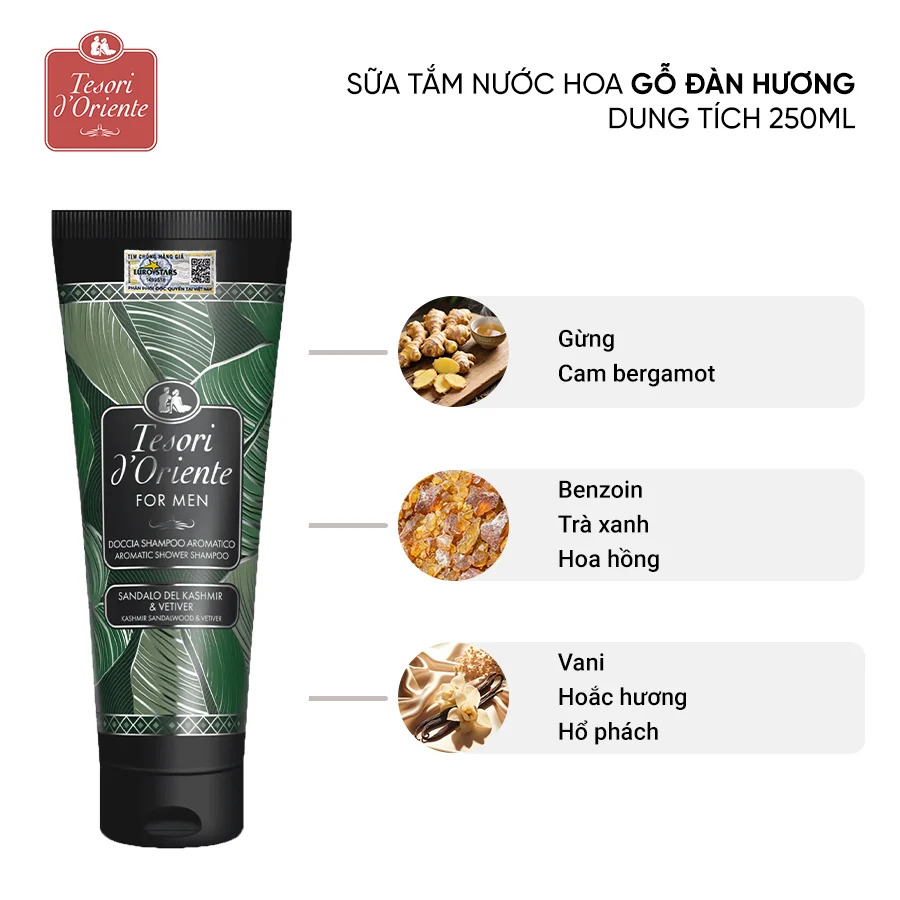 a607 - Sữa tắm nước hoa tuýp xích Tesori d'Oriente 250ml nhập khẩu Ý lưu hương đến 8h LYO