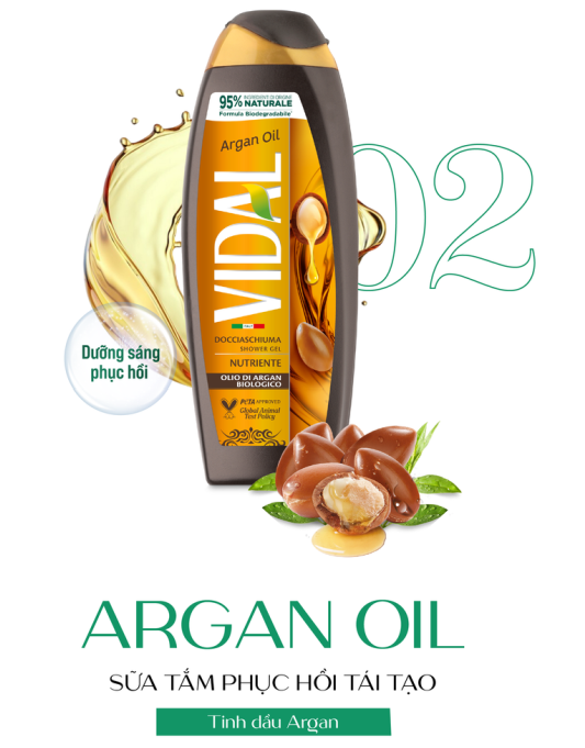 Dầu Gội 2 Trong 1 Ý Vidal Hương Thơm Quyến Rũ, Giúp Tóc Óng Mượt & Chắc Khỏe, Dành Cho Cả Gia Đình 250ml/500ml